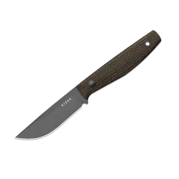 Kizer Dingo Fixed Blade Knife Brown Micarta Handle AEB-L Modified Drop Point Plain Edge Gray PVD Stonewash Blade 1121A1