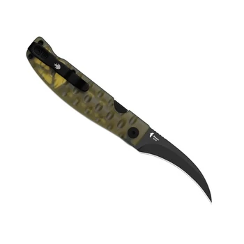 Kizer Kiwami Folding Knife Yellow PEI Handle BD1N Hawkbill Plain Edge Black PVD Blade V3809SH2