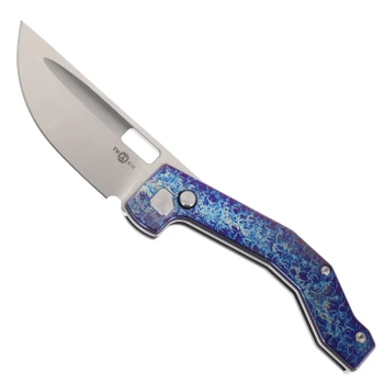 TwoSun Folding Knife Multicolor Titanium Handle D2 Drop Point Plain Edge Satin Finish TS648-D2-Color