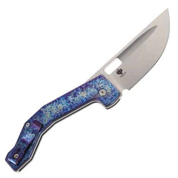 TwoSun Folding Knife Multicolor Titanium Handle D2 Drop Point Plain Edge Satin Finish TS648-D2-Color