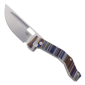 TwoSun TS648 Folding Knife Titanium Lines Handle D2 Drop Point Plain Edge Satin TS648-D2-Lines