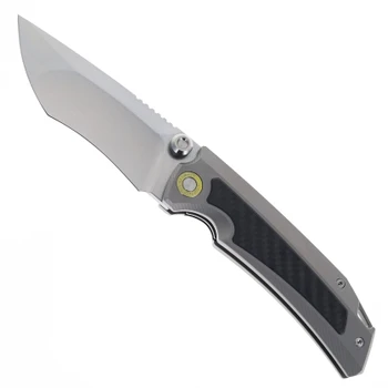 TwoSun Folding Knife Black Carbon Fiber/Titanium Handle 14C28N Plain Edge Stonewash Finish TS596