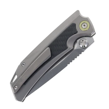 TwoSun Folding Knife Black Carbon Fiber/Titanium Handle 14C28N Plain Edge Stonewash Finish TS596
