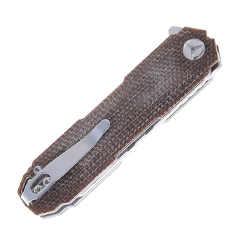 TwoSun Folding Knife Black Linen Micarta Handle D2 Tanto Plain Edge Satin Finish TS56-D2-Micarta