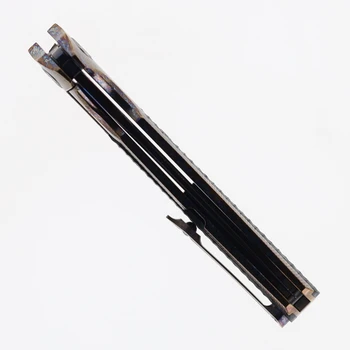 TwoSun Folding Knife Color Titanium/Carbon Fiber Handle Feather Damascus Drop Point Plain Edge TS81-Feather-Damascus