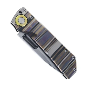 TwoSun Folding Knife Color Lines Titanium Handle D2 Drop Point Plain Edge Satin Finish TS346-D2-ColorLines