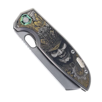 TwoSun Folding Knife Color Engraved Titanium Handle M390 Plain Edge Stonewash Finish TS450-M390-Engraved