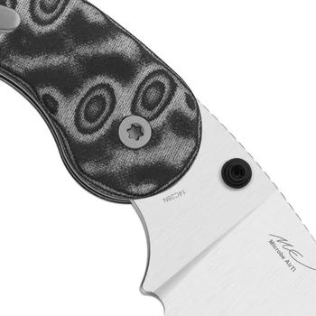 Kizer Microbe DSJ AirTi Folding Knife Black/White Vortex Pattern Micarta Handle 14C28N Drop Point Plain Edge Satin Finish V2742DSJA2