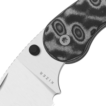 Kizer Microbe DSJ AirTi Folding Knife Black/White Vortex Pattern Micarta Handle 14C28N Drop Point Plain Edge Satin Finish V2742DSJA2