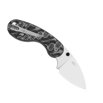 Kizer Microbe DSJ AirTi Folding Knife Black/White Vortex Pattern Micarta Handle 14C28N Drop Point Plain Edge Satin Finish V2742DSJA2