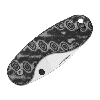 Kizer Microbe DSJ AirTi Folding Knife Black/White Vortex Pattern Micarta Handle 14C28N Drop Point Plain Edge Satin Finish V2742DSJA2