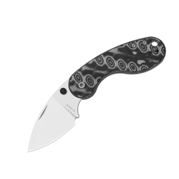 Kizer Microbe DSJ AirTi Folding Knife Black/White Vortex Pattern Micarta Handle 14C28N Drop Point Plain Edge Satin Finish V2742DSJA2