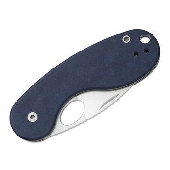 Kizer Microbe TSJ AirTi Folding Knife Blue Canyon Richlite Handle 14C28N Drop Point Plain Edge Stonewash Finish V2742TSJA2