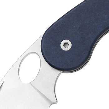 Kizer Microbe TSJ AirTi Folding Knife Blue Canyon Richlite Handle 14C28N Drop Point Plain Edge Stonewash Finish V2742TSJA2