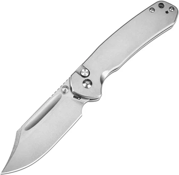 (Open Box) Returned CJRB Pyrite Bowie Button Lock Folding Knife Steel Handle AR-RPM9 Plain Edge J1942-ST