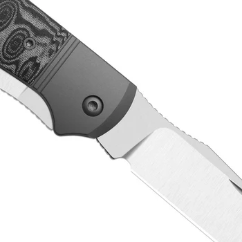 Kizer Trestle TP AirTi Folding Knife Gray/Black Aluminum/Vortex Pattern Micarta Handle BD1N Clip Point/Spey Point Plain Edge Satin Finish K3761TPA2