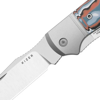 Kizer Trestle TP AirTi Folding Knife Color Aluminum/Vortex Pattern Micarta Handle BD1N Clip Point/Spey Point Plain Edge Satin Finish K3761TPA4