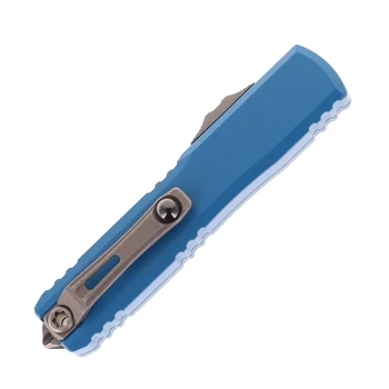Microtech Ultratech ZBP Automatic Knife Apocalyptic Tanto M390MK Blade Blue Aluminum Handle 1123-10APBL