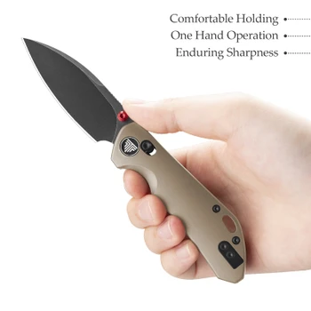 Trivisa Otter Ultra-B Folding Knife Tan Titanium Handle M390 Drop Point Plain Edge Black Stonewash Finish