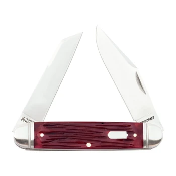 RoseCraft Briarpatch Slip Joint Briarpatch Jack Red Jigged Bone 14C28N Stainless Steel Clip Point Satin Blade RCT012-RJB