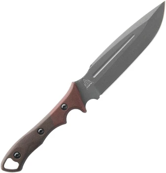 Tops Knives The Norseman Fixed Blade Green and Tan Canvas Micarta Handle Gray Tungsten Cerakote 1095HC Steel Blade