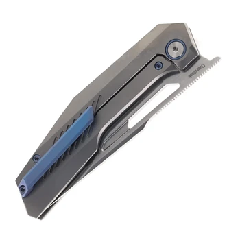 Ketuo Overclock P Folding Knife Gray Titanium Handle Plain Edge Bead Blast Finish 