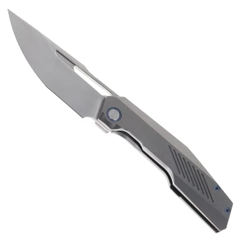 Ketuo Overclock P Folding Knife Gray Titanium Handle Plain Edge Bead Blast Finish 
