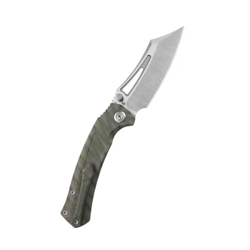 KB Pirate Folding Knife Flame Ano Titanium Handle M390 Tanto Plain Edge Belt Satin Finish KB398B
