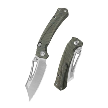 KB Pirate Folding Knife Flame Ano Titanium Handle M390 Tanto Plain Edge Belt Satin Finish KB398B