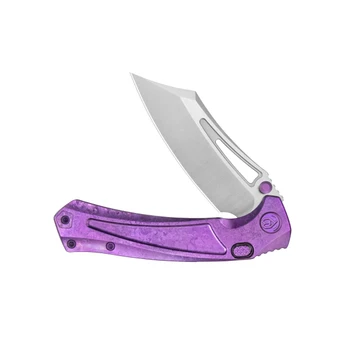 KB Pirate Folding Knife Purple Ano Crystallized Titanium Handle M390 Tanto Plain Edge Belt Satin Blade KB398D