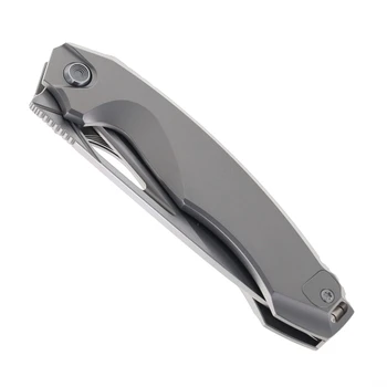 Rike Hummer/P Folding Knife Light Gray Titanium Handle M390 Plain Edge Bead Blast Blade