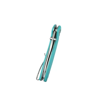 Kubey Pard Folding Knife Bright Blue G10 Handle 14C28N Clip Point Plain Edge Satin Blade KU423B