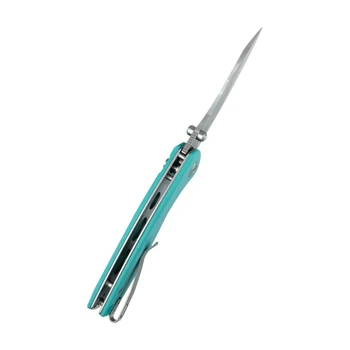 Kubey Pard Folding Knife Bright Blue G10 Handle 14C28N Clip Point Plain Edge Satin Blade KU423B