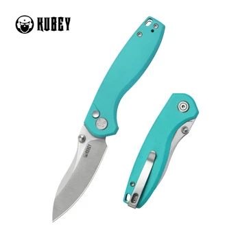Kubey Pard Folding Knife Bright Blue G10 Handle 14C28N Clip Point Plain Edge Satin Blade KU423B