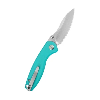Kubey Pard Folding Knife Bright Blue G10 Handle 14C28N Clip Point Plain Edge Satin Blade KU423B