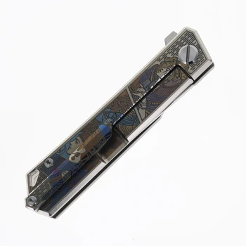 TwoSun Folding Knife Pharaoh Titanium Handle YJ01-V1 Plain Edge Satin Finish TS20-YJ01-V1-Pharaoh