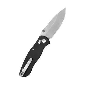 Kubey Pebble Folding Knife Black G10 Handle 14C28N Drop Point Plain Edge Satin Blade KU481A