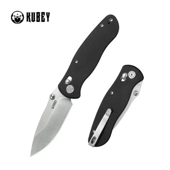 Kubey Pebble Folding Knife Black G10 Handle 14C28N Drop Point Plain Edge Satin Blade KU481A