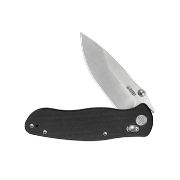 Kubey Pebble Folding Knife Black G10 Handle 14C28N Drop Point Plain Edge Satin Blade KU481A