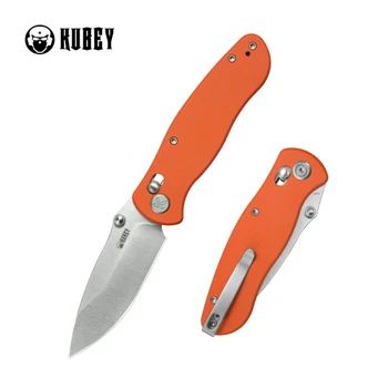Kubey Pebble Folding Knife Orange G10 Handle 14C28N Drop Point Plain Edge Satin Blade KU481B