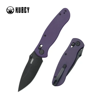 Kubey Pebble Folding Knife Purple G10 Handle 14C28N Drop Point Plain Edge Blackwash Blade KU481D