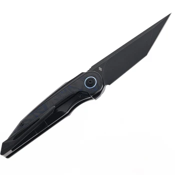 (Damaged Box) Bestech Blind Fury Folding Knife Black Titanium/Blue Marble Handle M390 Plain Edge Black Stonewash Finish BT2303F