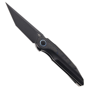 (Damaged Box) Bestech Blind Fury Folding Knife Black Titanium/Blue Marble Handle M390 Plain Edge Black Stonewash Finish BT2303F