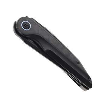 (Damaged Box) Bestech Blind Fury Folding Knife Black Titanium/Blue Marble Handle M390 Plain Edge Black Stonewash Finish BT2303F
