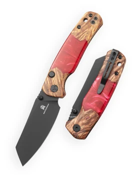 Bestechman Cicada's Wing-TL Top Liner Lock Folding Knife Wood/Red Resin Handle 3.15" Black PVD Blade BMK24-W-1
