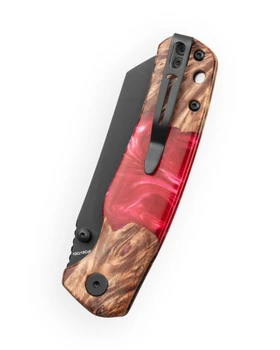 Bestechman Cicada's Wing-TL Top Liner Lock Folding Knife Wood/Red Resin Handle 3.15" Black PVD Blade BMK24-W-1