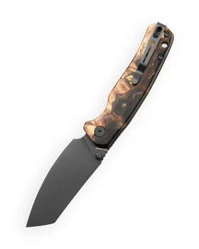 Bestechman Cicada's Wing-TL Top Liner Lock Folding Knife Wood/Black/Gold Resin Handle 3.15"Black PVD Blade BMK24-W-2