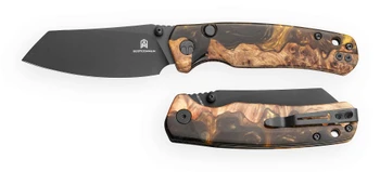 Bestechman Cicada's Wing-TL Top Liner Lock Folding Knife Wood/Black/Gold Resin Handle 3.15"Black PVD Blade BMK24-W-2
