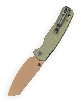 Bestechman Cicada's Wing-TL Top Liner Lock Folding Knife OD Green G10 Handle 3.15" Gold PVD Blade BMK24H