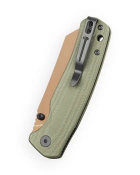 Bestechman Cicada's Wing-TL Top Liner Lock Folding Knife OD Green G10 Handle 3.15" Gold PVD Blade BMK24H